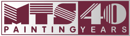 This is an image from MTS Painting & Property Service Inc, located in Arizona. The logo for MTS Painting & Property Service Inc features stylized burgundy text reading MTS with a 40 years design and painting-themed line details.