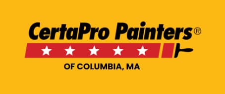 This is an image from CertaPro Painters of Columbia, located in Maryland. The logo for CertaPro Painters features bold black text with red and yellow accents, a paintbrush graphic, and five white stars on a red bar.