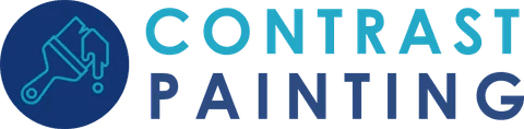 This is an image from Contrast Painting, located in North Carolina. The logo for Contrast Painting features a blue circular icon with a paintbrush illustration beside bold teal and navy text.