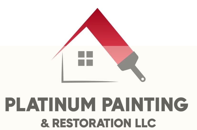 This is an image from Platinum Painting & Restoration LLC, located in Iowa. The logo for Platinum Painting & Restoration LLC features a stylized house with a red paintbrush roof design, emphasizing residential painting and restoration services.