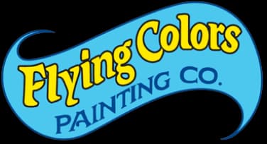 This is an image from Flying Colors Painting Co., located in Washington. The logo for Flying Colors Painting Co. features yellow and blue text inside a flowing blue paint-swoosh design.