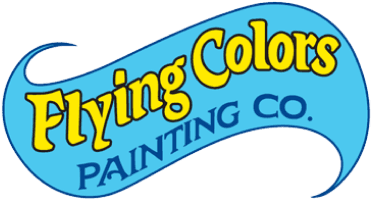 This is an image from Flying Colors Painting Co., located in Washington. The logo for Flying Colors Painting Co. features yellow and blue text inside a flowing blue paint-swoosh design.