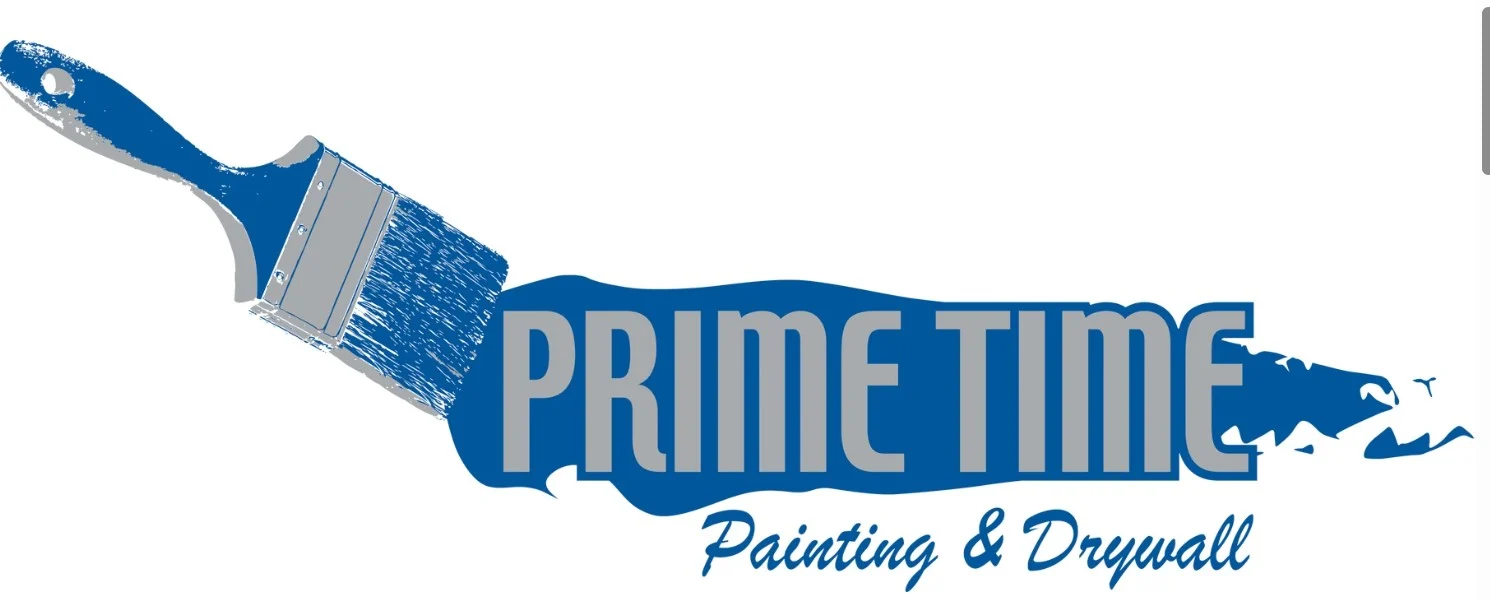 This is an image from Prime Time Painting & Drywall, located in Minnesota. The logo for Prime Time Painting & Drywall features a blue paintbrush graphic with the company name in bold lettering across a paint stroke.