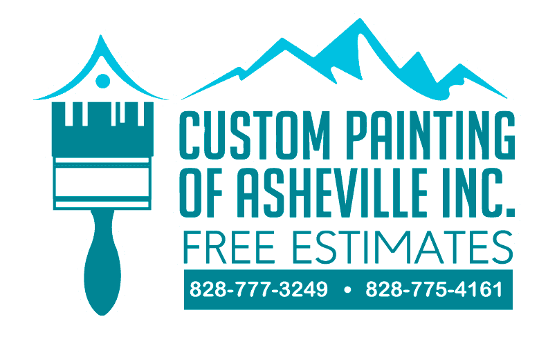 "This is an image from Custom Painting of Asheville inc , Painting Division, located in North Carolina. This is a Custom Painting of Asheville Inc. logo featuring a paintbrush and mountain outline with contact numbers and free estimates"