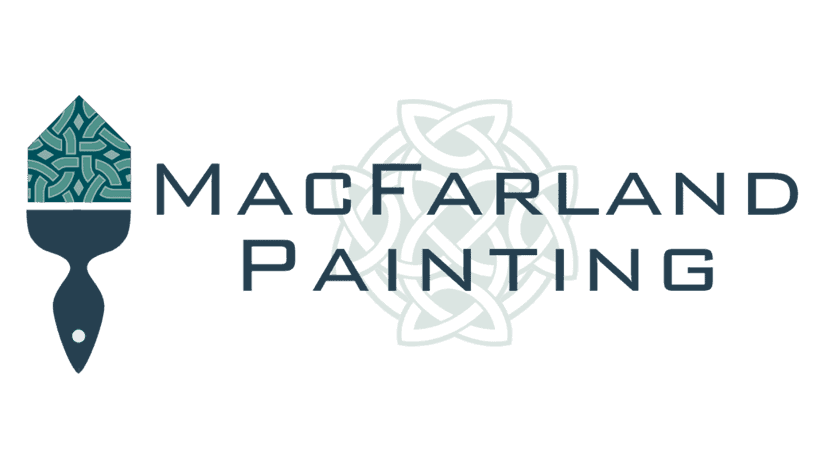 This is an image from MacFarland Painting, located in Michigan. The logo for MacFarland Painting features a stylized paintbrush icon with decorative patterns alongside the company name.