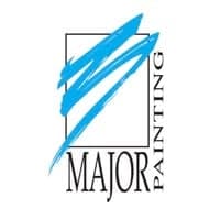 This is an image from Major Painting, located in Missouri. The logo for Major Painting features stylized blue brush strokes above bold black lettering with a painter graphic, representing professional residential and commercial painting services.