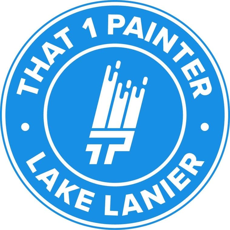 This is an image from That 1 Painter Lake Lanier, located in Georgia. The logo for That 1 Painter Lake Lanier features a blue circular design with white text and a stylized paintbrush icon in the center.