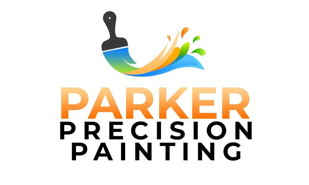 This is an image from Parker Precision Painting Company, located in Parker, CO The image is a  logo of Parker Precision Painting Company featuring a colorful paintbrush stroke in green, blue, and orange above bold gradient text 'Parker Precision Painting'.