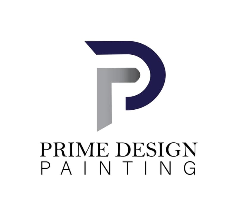 This is an image from Prime Design Painting company, located in Naples, FL. The image is a Prime Design Painting logo featuring a stylized letter P in navy and gray gradient with bold modern typography.