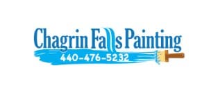 This is an image from Chagrin Falls Painting Company, located in Ohio. The logo for Chagrin Falls Painting Company features blue lettering with a paintbrush graphic and the company phone number displayed prominently.