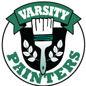 This is an image from Varsity Painters, located in Minnesota. The logo for Varsity Painters features a green and white circular design with a paintbrush emblem and bold varsity-style lettering.