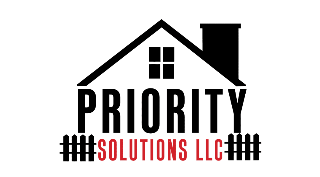 This is an image from Priority Solutions Painting & Remodeling. The image shows the Priority Solutions LLC logo with a house roof design and bold text.
