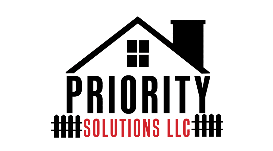 This is an image from Priority Solutions Painting & Remodeling. The image shows the Priority Solutions LLC logo with a house roof design and bold text.