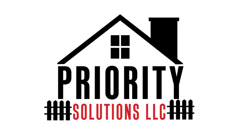 This is an image from Priority Solutions Painting & Remodeling. The image shows the Priority Solutions LLC logo with a house roof design and bold text.