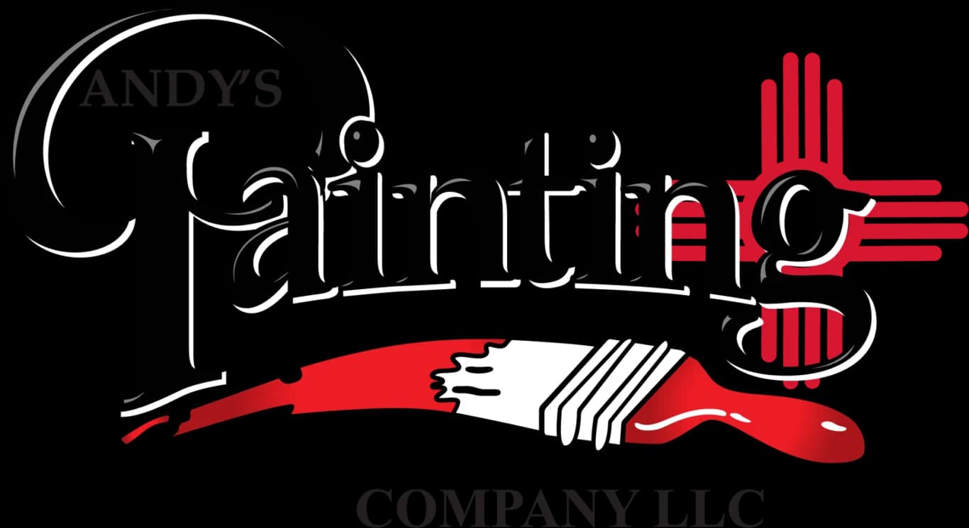 This is an image from Andy’s Painting Company, located in New Mexico. The logo for Andy’s Painting Company features bold black lettering with a red paintbrush stroke and the red Zia sun symbol, representing its New Mexico roots.