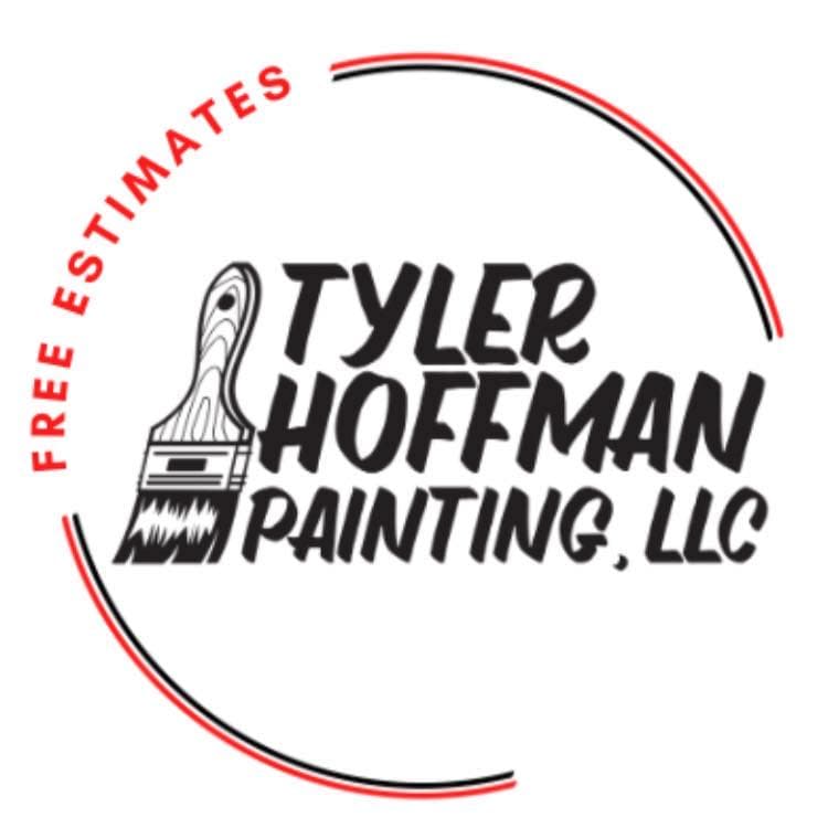 Logo for Tyler Hoffman Painting, LLC, featuring a bold black paintbrush illustration beside the company name, with the words "Free Estimates" curved around the design.
