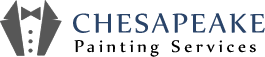 This is an image from Chesapeake Painting Services, located in Maryland. The logo for Chesapeake Painting Services features a stylized paint roller design with a bowtie shape beside the company name in blue and green text.