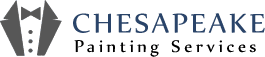 This is an image from Chesapeake Painting Services, located in Maryland. The logo for Chesapeake Painting Services features a stylized paint roller design with a bowtie shape beside the company name in blue and green text.