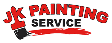 This is an image from JK Painting Service, located in Massachusetts. The logo for JK Painting Service features bold red and black text with a paintbrush graphic creating a red paint stroke beneath the word 'SERVICE'.