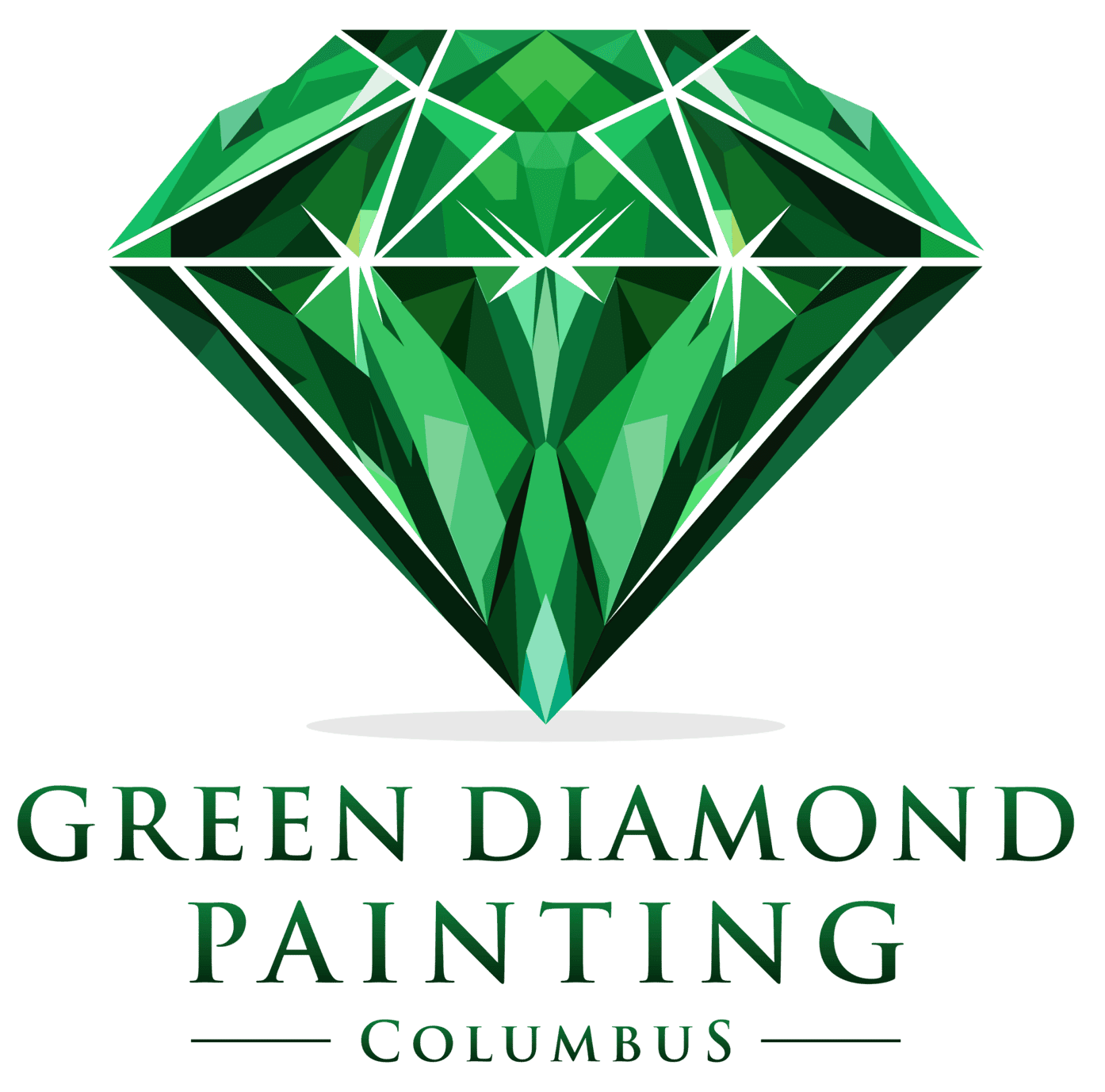 This is an image from Green Diamond Painting, located in Ohio. The logo for Green Diamond Painting features a geometric green diamond graphic with bold lettering and the word “Columbus,” representing professional residential painting services.