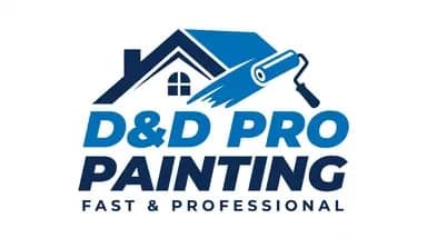 This is an image from D&D Pro Painting, located in Illinois. The logo for D&D Pro Painting features blue company lettering with a house roof graphic, paint roller, and brush stroke design.