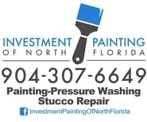This is an image from Investment Painting of North Florida, located in Florida. The logo for Investment Painting of North Florida features a blue paint roller graphic above bold text with contact information.