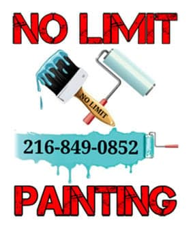 This is an image from No Limit Painting LLC, located in Ohio. The logo for No Limit Painting LLC features bold red lettering with paint brush and roller graphics and the company phone number displayed in blue.