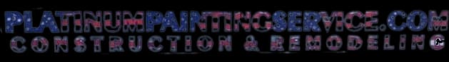 This is an image from Platinum Painting Service, located in New York. The logo for Platinum Painting Service features bold blue and red text styled with an American flag pattern and the tagline 'Construction & Remodeling' beneath it.