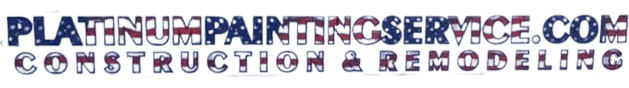 This is an image from Platinum Painting Service, located in New York. The logo for Platinum Painting Service features bold blue and red text styled with an American flag pattern and the tagline 'Construction & Remodeling' beneath it.