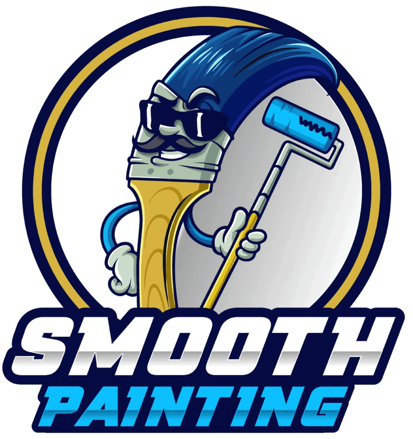 This is an image from Smooth Painting, located in Minnesota. The logo for Smooth Painting features a cartoon paintbrush character wearing sunglasses and holding a paint roller above bold blue lettering.