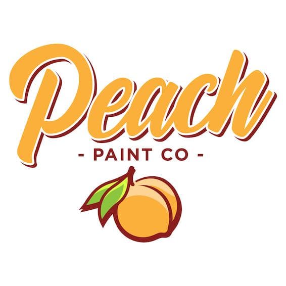 This is an image from Peach Paint Co, located in Georgia. The logo for Peach Paint Co features orange script lettering with red shadow accents and a peach graphic beneath the company name.