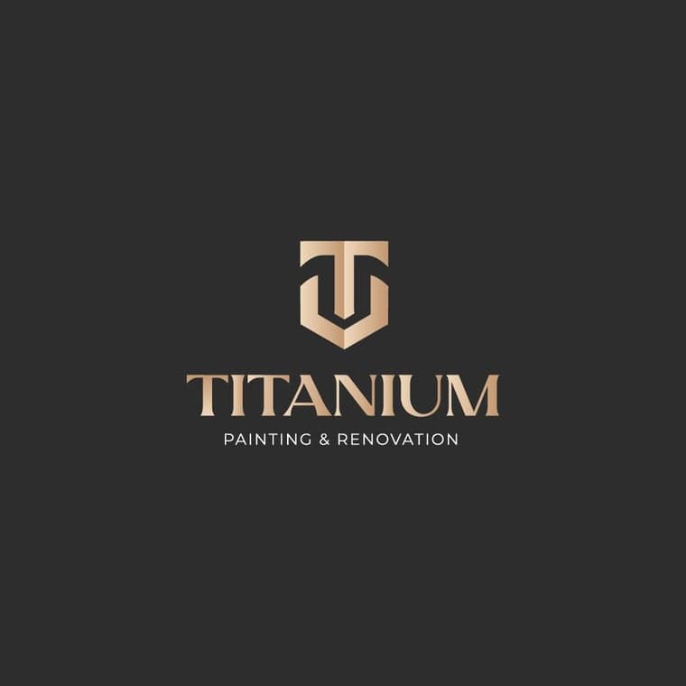 This is the logo of Titanium Painting & Renovations. The design features a modern gold-toned monogram "T" above the company name on a dark background, symbolizing premium painting and renovation services.