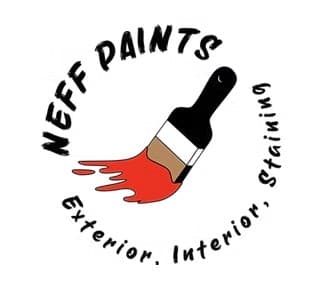 This is an image from Neff Paints, located in Illinois. The logo for Neff Paints features a black paintbrush with red paint accents surrounded by curved black lettering.