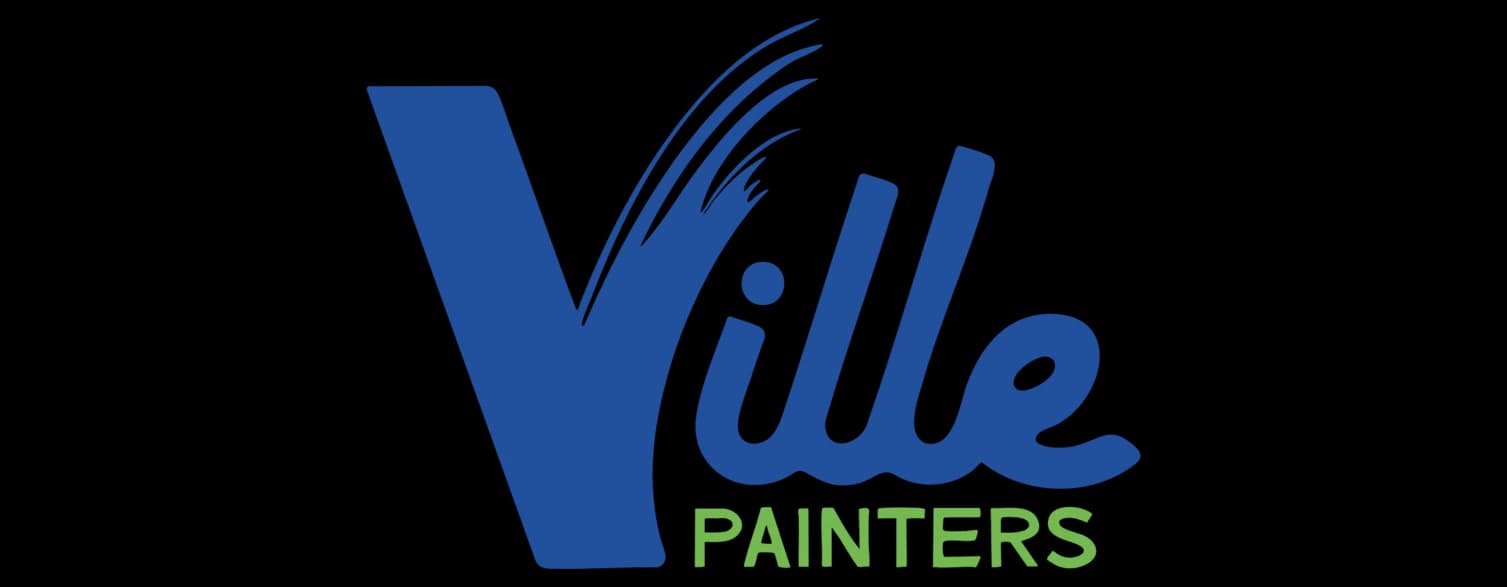 This is an image from Ville Painters, located in Pennsylvania. The logo for Ville Painters features bold blue script text with a paintbrush stroke design and green accent text below.