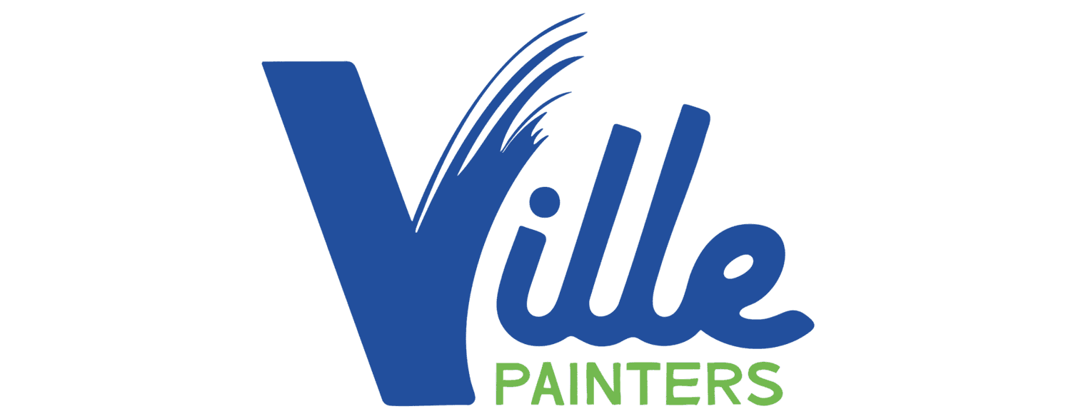 This is an image from Ville Painters, located in Pennsylvania. The logo for Ville Painters features bold blue script text with a paintbrush stroke design and green accent text below.