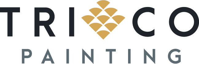 This is an image from Trico Painting, located in California. The logo for Trico Painting features bold dark lettering with a geometric gold tile-style emblem centered above the text.