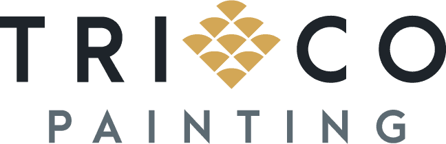 This is an image from Trico Painting, located in California. The logo for Trico Painting features bold dark lettering with a geometric gold tile-style emblem centered above the text.