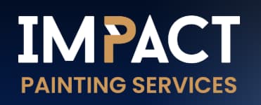 This is an image from Impact Painting Services, located in Washington. The logo for Impact Painting Services features bold white and gold text on a dark blue background with a stylized letter P in the company name.