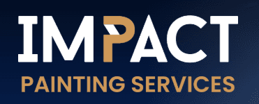This is an image from Impact Painting Services, located in Washington. The logo for Impact Painting Services features bold white and gold text on a dark blue background with a stylized letter P in the company name.