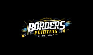 "This is an image from Borders Painting LLC, located in Texas. The logo for Borders Painting LLC features bold white text with a yellow brushstroke background and blue accents."