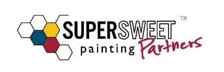 This is an image from Supersweet Painting Partners, located in Missouri. The logo for Supersweet Painting Partners features a modern wordmark with colorful hexagon elements and stylized lettering emphasizing the painting brand.