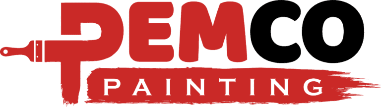 This is an image from PEMCO Painting Interior & Exterior Painter Overland Park. The image is PEMCO-Painting-Interior-&-Exterior-Painter-Overland-Park-Logo.png logo in Kansas City KS with bold red lettering and a paintbrush forming part of the letter P.