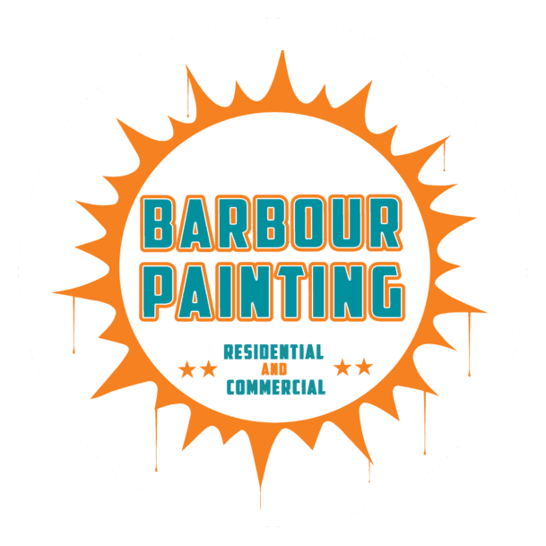This is an image from Barbour Painting, located in California. The image shows the logo for Barbour Painting, featuring a circular orange sunburst design with teal and orange text reading ‘Barbour Painting – Residential and Commercial’.