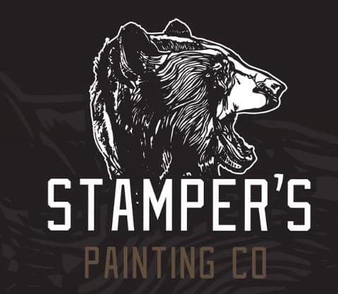 This is an image from Stamper’s Painting Co, located in Michigan. The logo for Stamper’s Painting Co features a detailed bear illustration above bold lettering on a dark background.