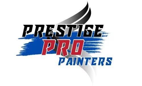 "This is an image from Prestige Pro Painters, located in Texas. The logo for Prestige Pro Painters features bold black and blue lettering with red accents over a blue paint-stroke graphic and a stylized swoosh element."
