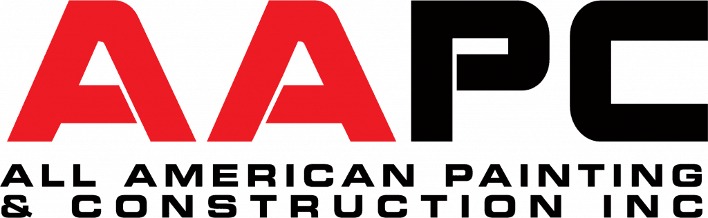 This is an image from All American Painting & Construction Inc., located in California. The image shows the official company logo featuring bold red lettering on a dark background, representing professional painting and construction services, brand identity, and a focus on quality workmanship and reliable service.