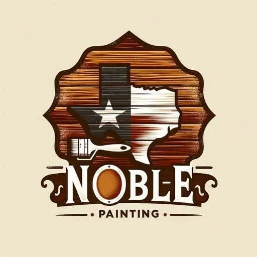 "This is an image from Noble Painting, located in Texas. The logo for Noble Painting features a rustic wood-textured Texas state outline with a paintbrush graphic and bold lettering beneath it."