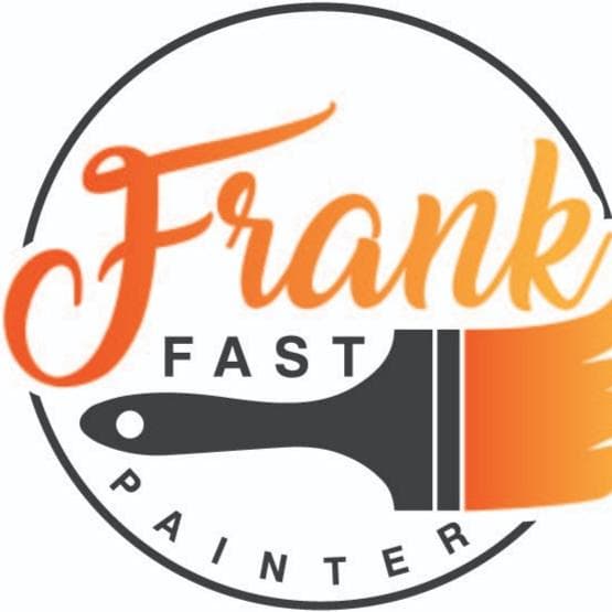 This is an image from Frank Fast Painter company, located in Panama City Beach, FL. The image is a Frank Fast Painter logo featuring orange script text and a black-and-orange paintbrush, professional painting company