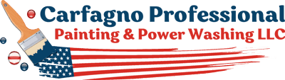 Logo for Carfagno Professional Painting & Power Washing LLC, featuring a paintbrush with American flag stripes and the company name in bold text.
