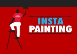 This is an image from Insta Painting, located in Florida. The logo for Insta Painting features bold red and white colors with a painter illustration on a ladder and clean modern text.
